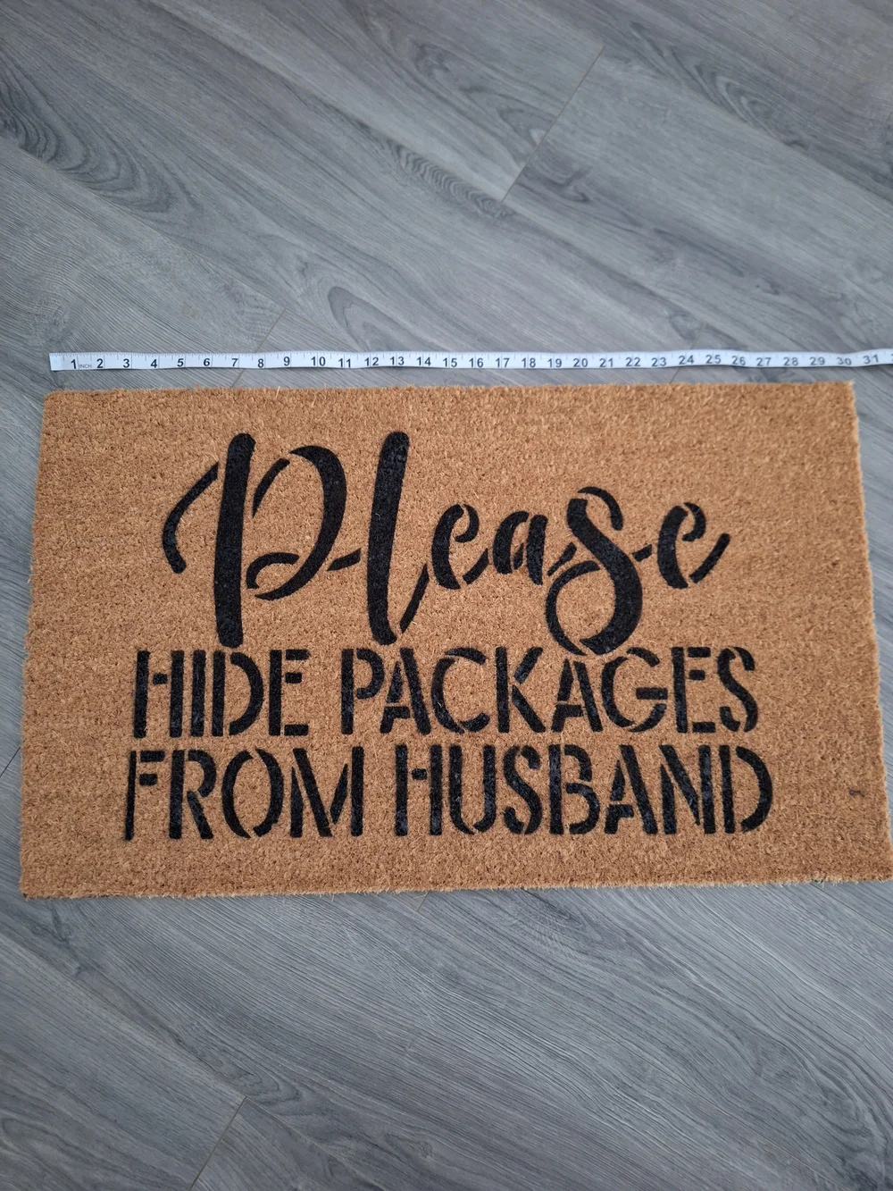 Please Hide Packages From Husband Doormat Coir with Black Text Funny Door mat